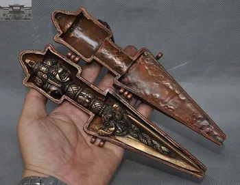 

christmas Tibet Bronze Silver Mahakala eight treasures Box Dorje Vajra phurpa Dagger Set New Year