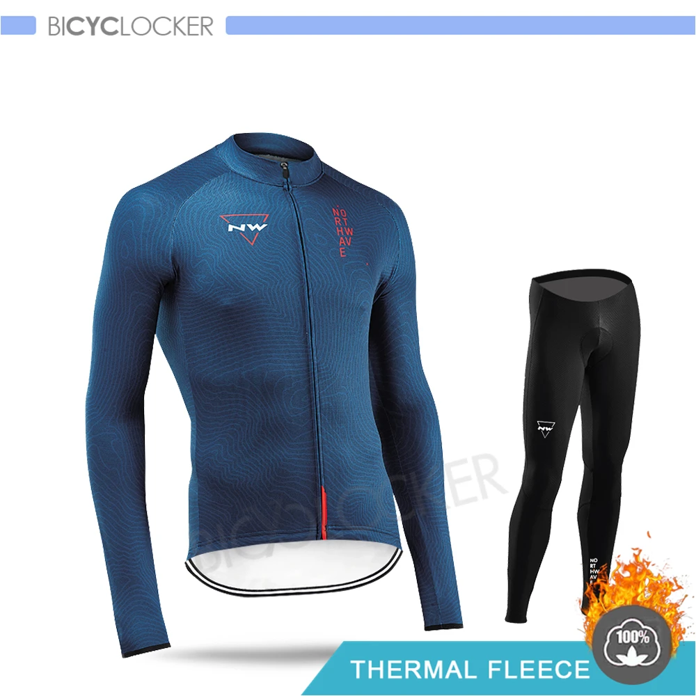 Normal Cycling Set Northwave Warm Winter Thermal Fleece Cycling Clothes NW Men's Jersey Suit Outdoor Riding Bike MTB Clothing Pants Triathlon - Цвет: Normal Cycling Set