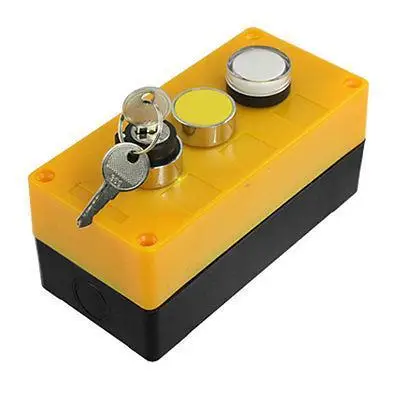 

DC 12V White Signal Lamp Yellow Cap Keylock Rotary Switch Push Button Station