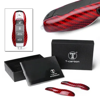 

Real Carbon Fiber 4 Buttons Remote Key Fob Shell Case Cover Red For Porsch