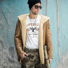 Мужская Меховая куртка из натуральной кожи ручной работы, мужская куртка из овчины с капюшоном средней длины, повседневная кожаная шуба