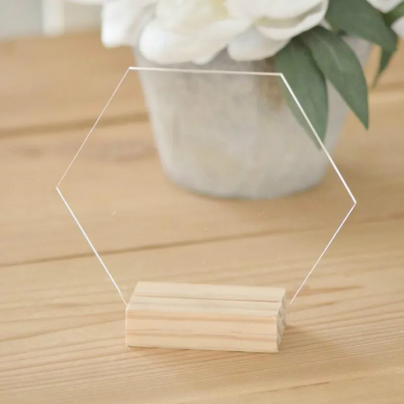 Blank Hexagon Acrylic Sign Table Number Signs for Wedding Party Decoration Freestanding Wedding Place Cards Transparent