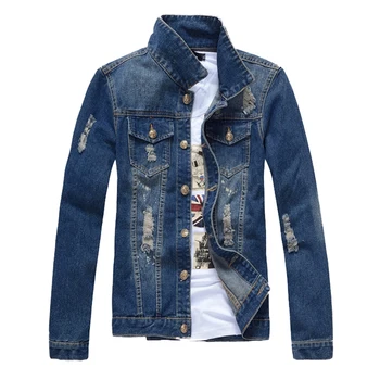 

Hole Embroidery Denim Jackets Men Autumn Spring Solid Color Jeans Jacket Slim Fit Jean Mens Coats Cowboy Fashion Brand Clothing