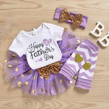 

My 1st Father's Day Newborn Baby Girl Skirt Set Outfits Tops Bodysuit Tutu Skirt Headband Socks 4PCs Summer Clothing Suit 0-12M