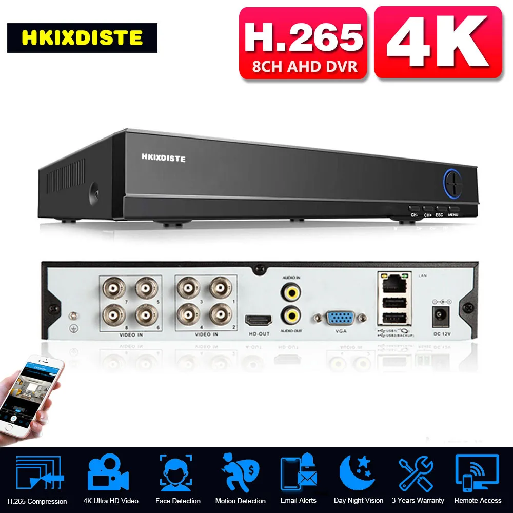 8 Canali 4K Hybrid 6 In 1 Nvr Tvi Cvi Ahd Cctv Dvr Recorder P2P 8Mp Xmeye Security Surveillance Recorder 8Ch Dvr System 4Ch 5Mp