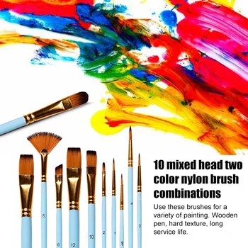 

10pcs Round Pointed Tip Learning Nylon Hair Drawing DIY Paint Brushes Set Artist Acrylic Portable School Students Beginner