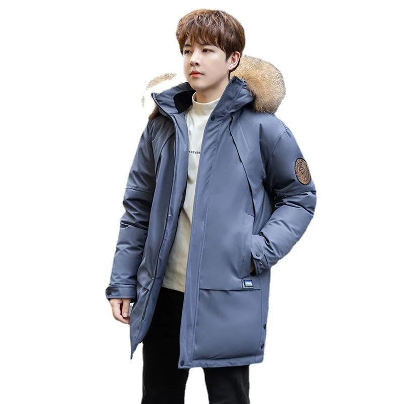 2022 New Winter Embroidery Thicken Long 90% Men's Down Jacket  Hooded Warm Parka Winter Male Jacket Real Fur Collar Winter Coat