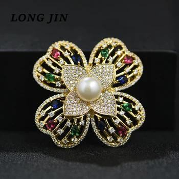 

Natural Freshwater Pearl Brooch Korean Fashion Micro-Inlaid Zircon Color Flower Brooch Pendant Dual-Use Accessories Jewelry