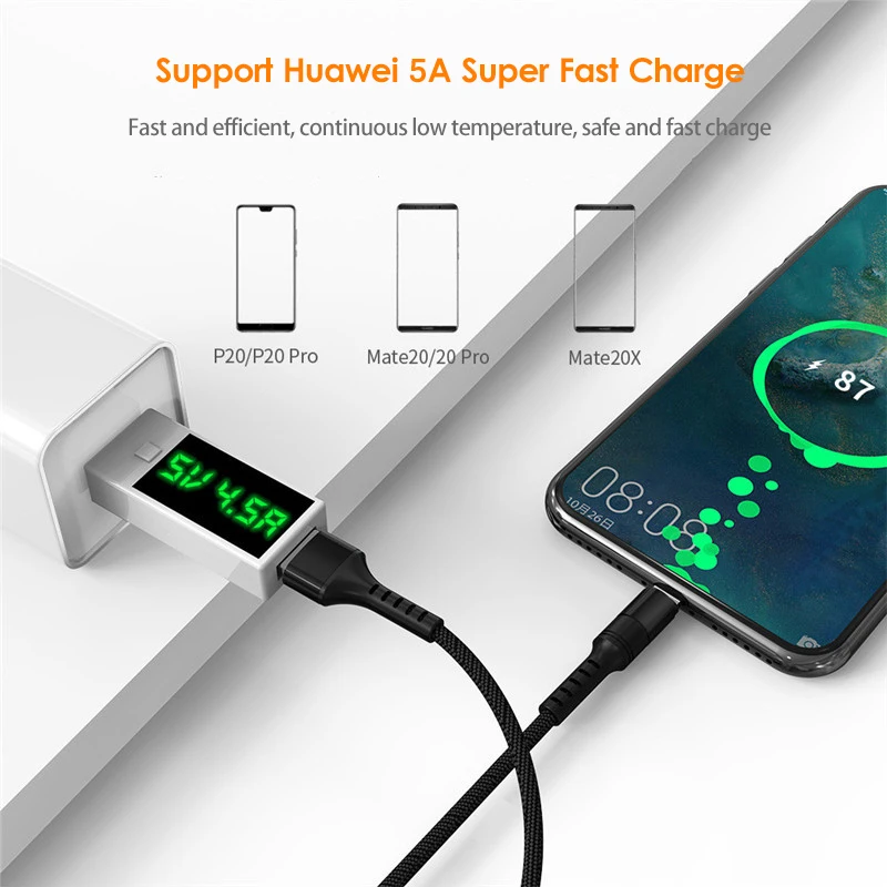 Тип usb C кабель для быстрой зарядки, 5A USB c-кабель для зарядки, Тип C Зарядное устройство провод для Samsung Galaxy S10 S9 S8 Note 9 8 пикселей 3