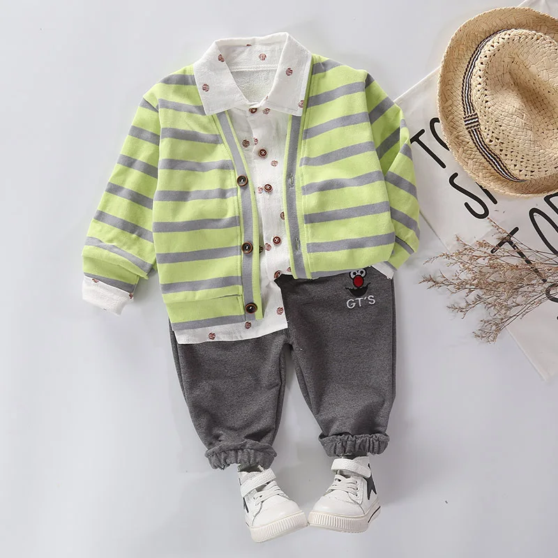 

Men's Small CHILDREN'S Stripes Long Sleeve Three-piece Set Spring And Autumn New Style Infants Baby Fashion Set Spring Clothing