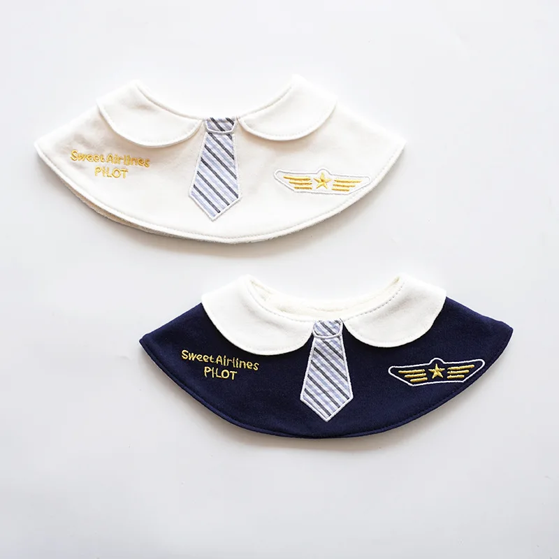 Nordic Design Rotatable Waterproof 100% Cotton Infant Baby Boy Fake Collar Tie Bandana Feeding Saliva Towel Burp Bibs |