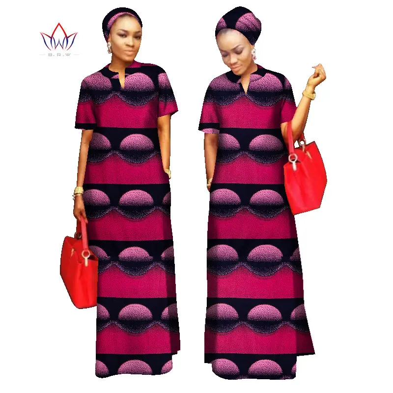 

2020 African Styles O-neck Clothing Riche Bazinl African outfits woment dresses Free Head Scarf Lady Long Dress Maxi Size WY843