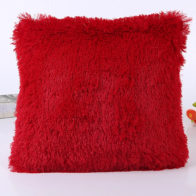 

43*43Cm Pillowcase Winter Soft Faux Fur Solid Color Nap Throw Pillow Case For Bad Hugging Home Decorative Textiles
