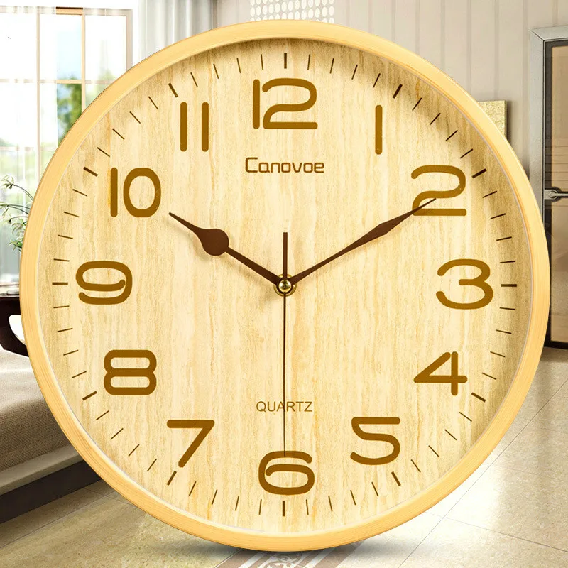 Wood Grain Clock Living Room Wall Design Fashion Creative Silent Simple Bedroom | Дом и сад