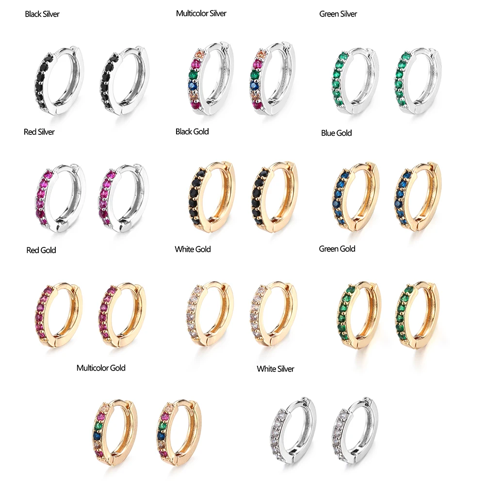 8mm Colorful CZ Earrings Women Chic Round Hoop Zircon Ear Stud Gold Filled Cartilage Ear Studs Helix Cartilage Tragus Body Jewel