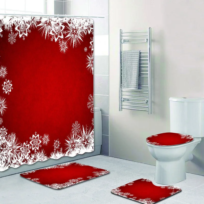 Нескользящая Снежинка Водонепроницаемая занавеска для ванной комнаты коврик для ванной коврик с рождественским дизайном Набор ковриков в ванную