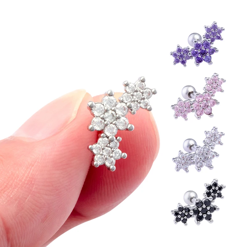 1PC Crystal CZ Helix Earrings Studs Ear Piercing 316l Surgical Steel Cartilage Earring 16G Tragus Conch Piercings for Women Punk