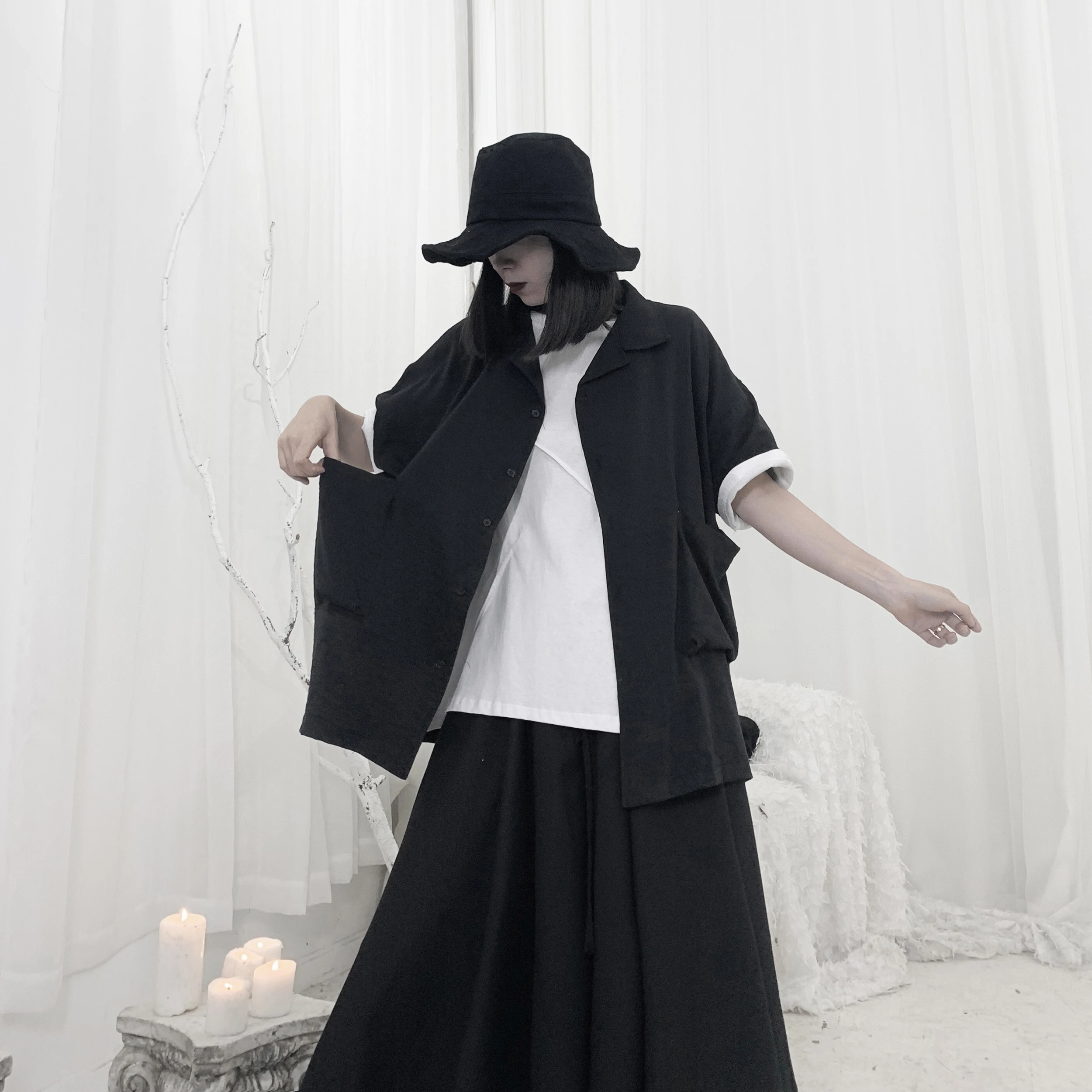 Yamamoto Dark Yoji маленькая дизайнерская Свободная рубашка с короткими рукавами и