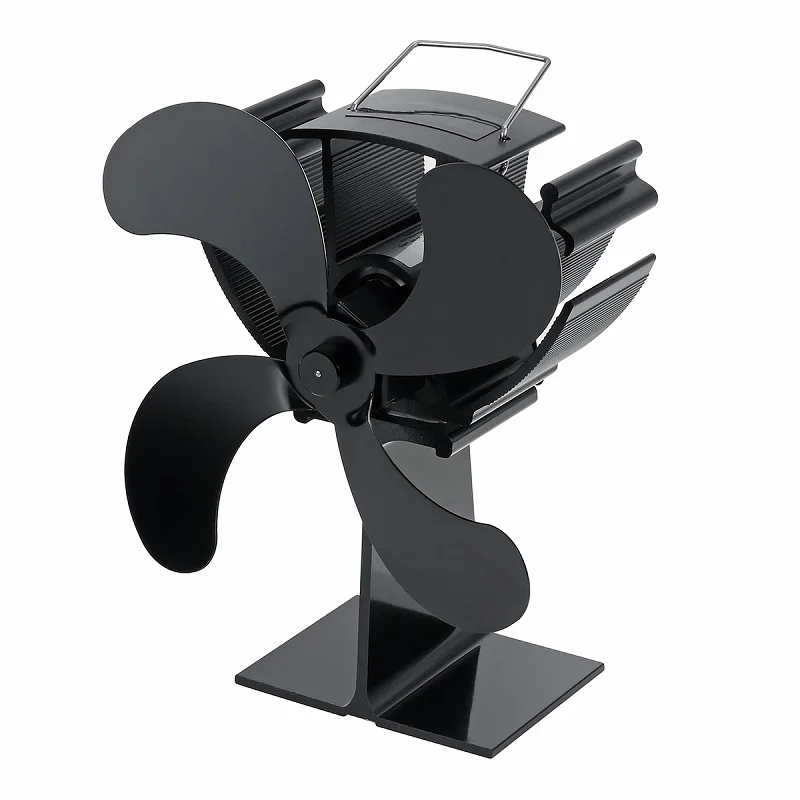 

Black 4 Blades Heat Powered Stove Fan Eco Fireplace Fan Wood Burner Quiet Energy Saving Home Efficient Heat Distribution
