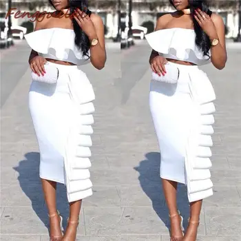 

Autumn Winter Two Piece Sets One Shoulder Flounce Crop Sweatshirt & Sweatpants For Women Ruffles Long Sleeve Tracksuit Pantsuit