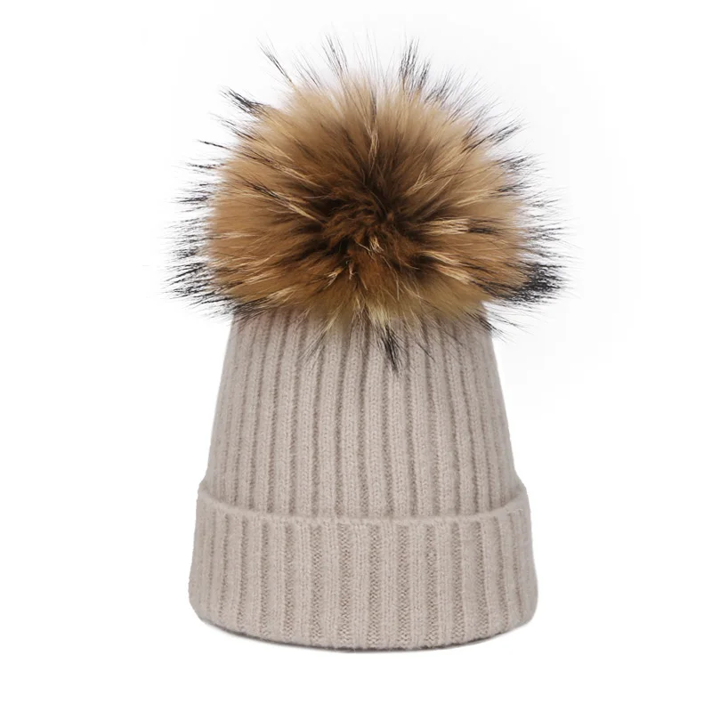 Children Winter Real Fur Pompon Hat Scarf Set for Boys Girls Knitted Cotton Hat Scarf 2 Pieces Baby Accessories Kids Gift Set - Color: A
