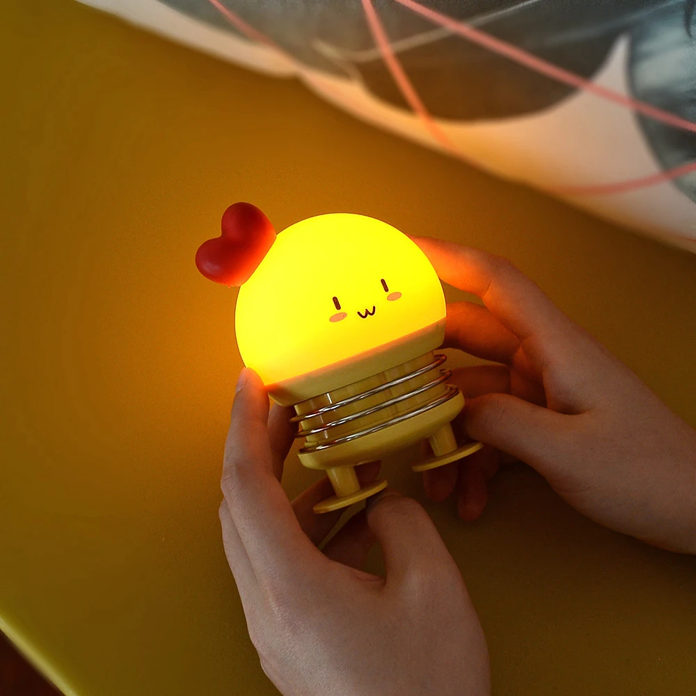 Креативный весенний переключатель силиконовый светодиодный ночник USB перезаряжаемая мультяшная лампа в форме животного для детского сна детский ночник