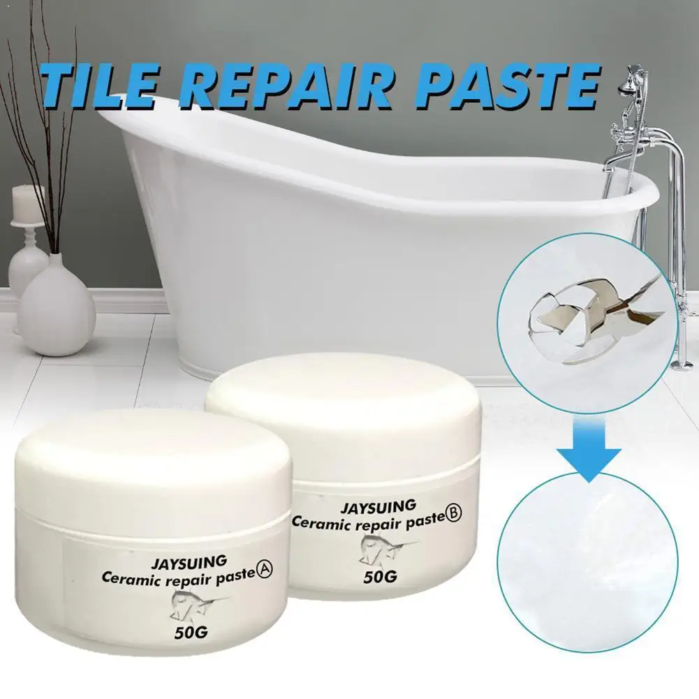 

30/50g Tub Tile Repair Plaste Shower Ceramic Crack Porcelain Agent Chip Adhesive Repair Tile Kit Peeling Floor Paste Repair X5W9