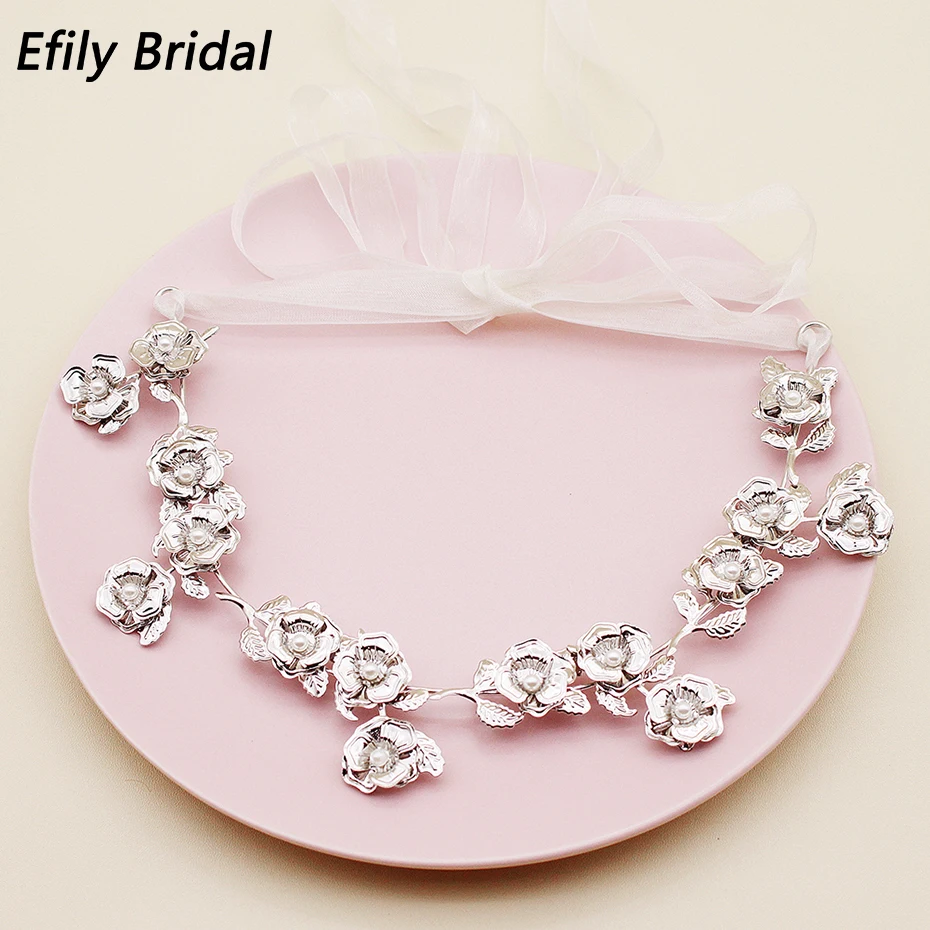 Повязка на голову Efily с жемчужинами и цветами для женщин аксессуары волос