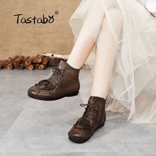 Botas de tobillo de piel auténtica para mujer de tatabo, botas Vintage cálidas para mujer, marrón, gris, S691-19, suela suave y cómoda, zapatos de mujer