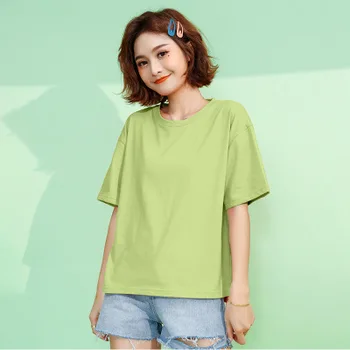

2020 women's fashion T-shirt solid color round neck loose T-shirt gray