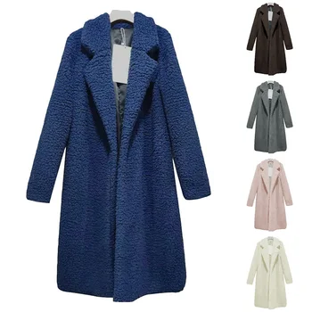 

New Shaggy Long Fur Coat Women Teddy Coat Outerwear Basic Jacket Plus Size Cardigan Turn Down Jacket Femme Autumn Winter