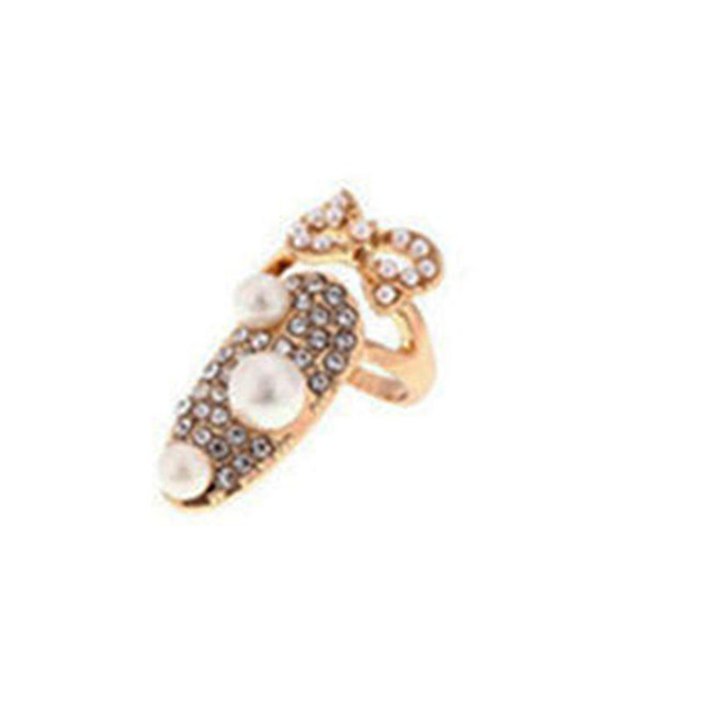 Flower Lady Rhinestone Fingernail Protective Fashion Jewelry Bowknot Crown Nail Ring Crystal Finger Nail Rings For Women