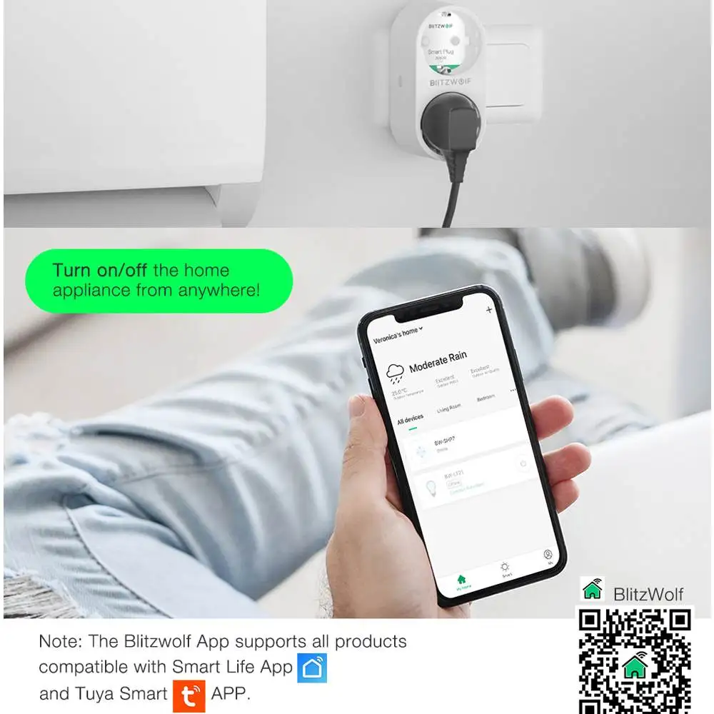 Online BlitzWolf BW SHP7 3680W 16A salida Dual enchufe de la UE inteligente WIFI Socket APP Control remoto trabajo con Google asistente Amazon Alexa