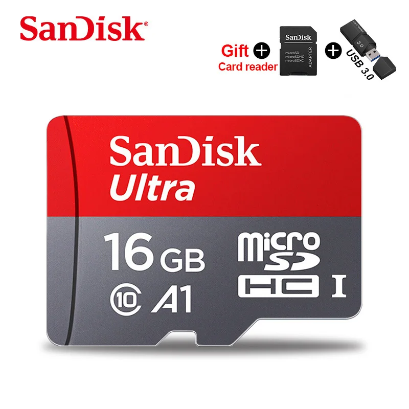 Карта micro sd ultra SanDisk 400 Гб 256 ГБ 200 ГБ 128 Гб 64 Гб SDXC карта памяти 32 Гб 16 Гб microsd tf карта SDHC Подарочная флеш-карта-адаптер - Емкость: 16GB 3.0 CardReader