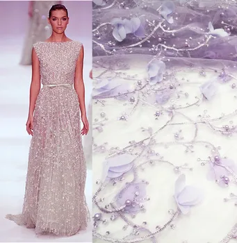 

Embroidered Tulle Lace Fabric, Pearls Lace Applique Fabric For Wedding, African 3D Flower Lace Fabric High Quality M10471