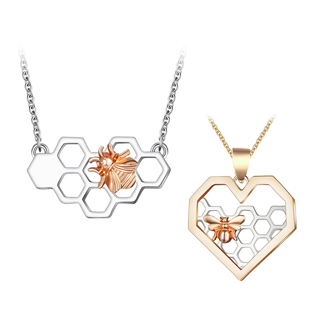 Women Cute Simple Love Heart Honeycomb Beehive Bee Honeybee Necklace Pendant