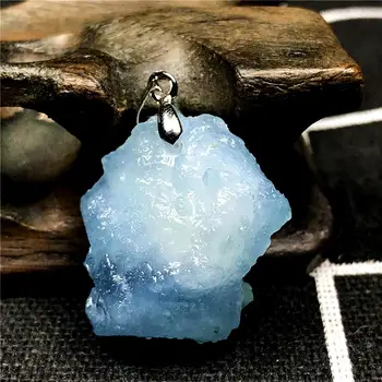 

Top Natural Ocean Blue Aquamarine Stone Necklace Pendant Jewelry For Woman Lady Men Silver Silver 22x16mm Beads Gemstone AAAAA
