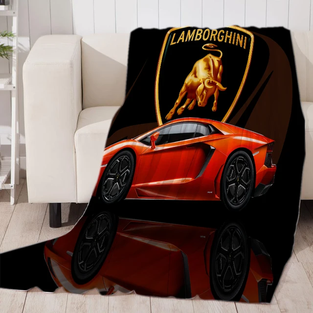 Luxury Lamborghini Sports Car Logo Blanket, Plush Warm Blanket for Winter Bedding, Sofa and Plush House Warm Decoration Gifts Red