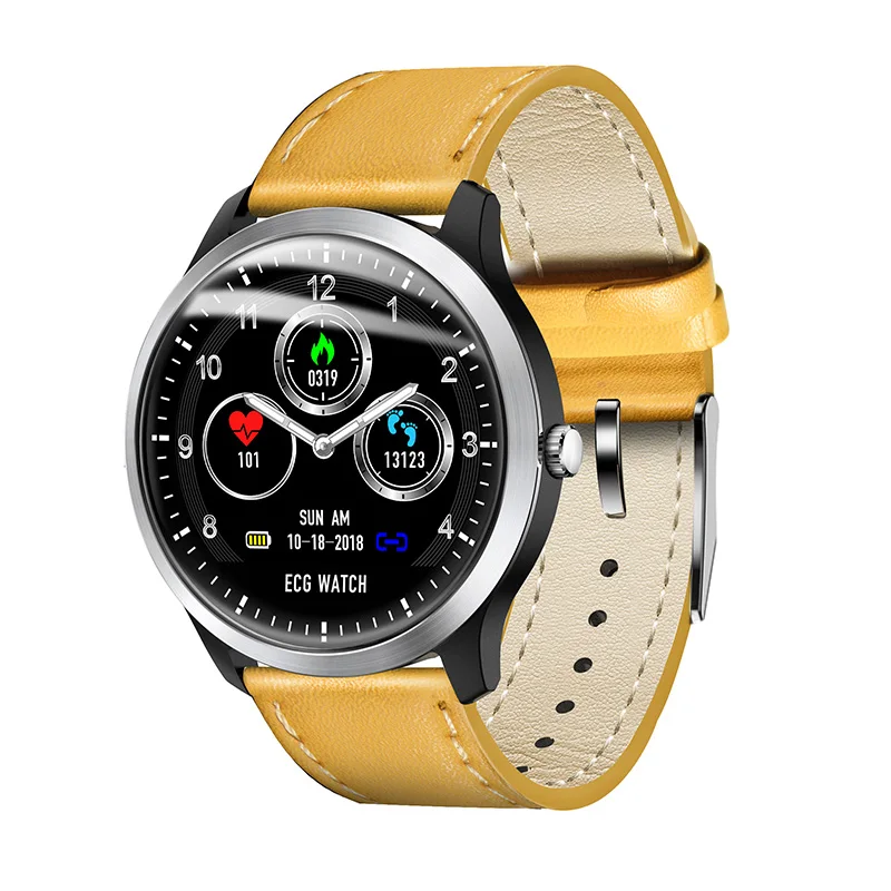 LIGE, новинка, ЭКГ PPG, Смарт часы, пульсометр, кровяное давление, часы, ЭКГ, дисплей для сна, фитнес-трекер, умные часы, Android IOS - Цвет: Leather belt yellow