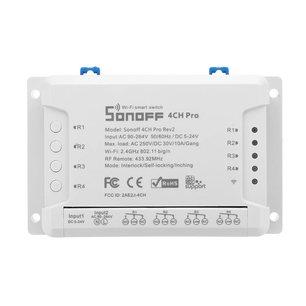 SONOFF 4CH Pro R2 2,4 Ghz 433MHz RF умный дом беспроводной WiFi переключатель приложение пульт дистанционного управления модуль Inching/самоблокирующийся/Блокировка