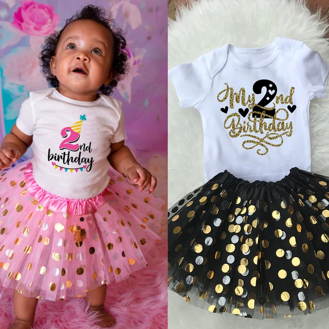 Baby Girls 1st & 2nd Birthday Outfit Cake Smash Outfit Birthday Shirt Tutu + Baby Bodysuits Set Birthday Clothes Drop Ship 1