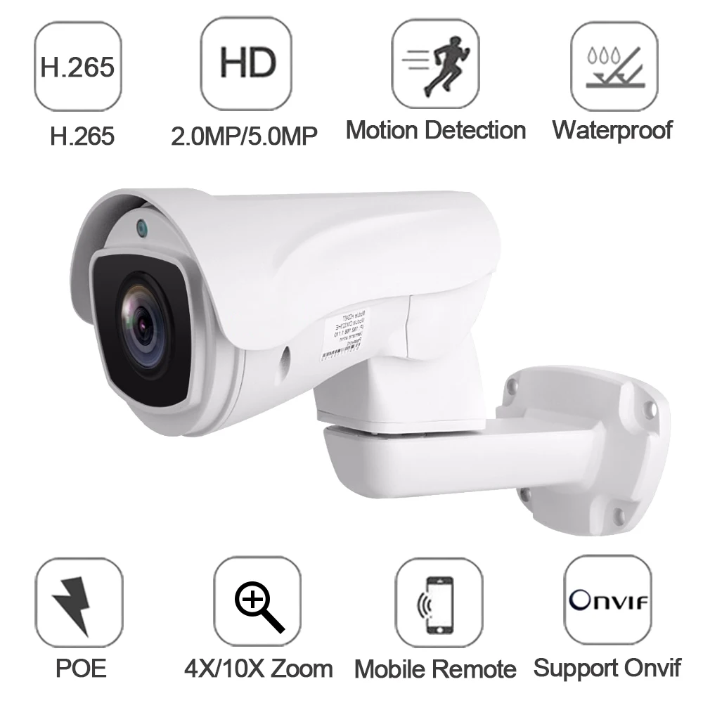 

Outdoor Pan Tilt Zoom Bullet POE IP Camera 4X 10X Optical Zoom 2.0MP 5.0MP Onvif IR Night Vision Waterproof Network PTZ Camera