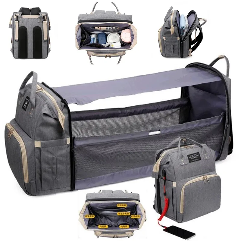 Backpack Baby Diaper-Bag Changing-Table Folding Multifunctional Portable Large USB Bed