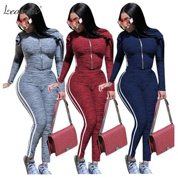 

Women's Tracksuit 2020 Fashion Ruffles Long Sleeve 2 Pieces Pant Sets Outfits Stripe Zipper Casual Two Peice Set Ropa De Mujer