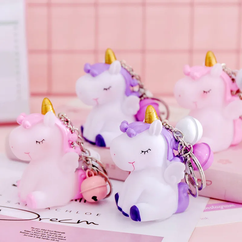 

Cute Animal Unicorn Keychain Bell Ball Key Chain Key Ring Women Girls Car Bag Decoration