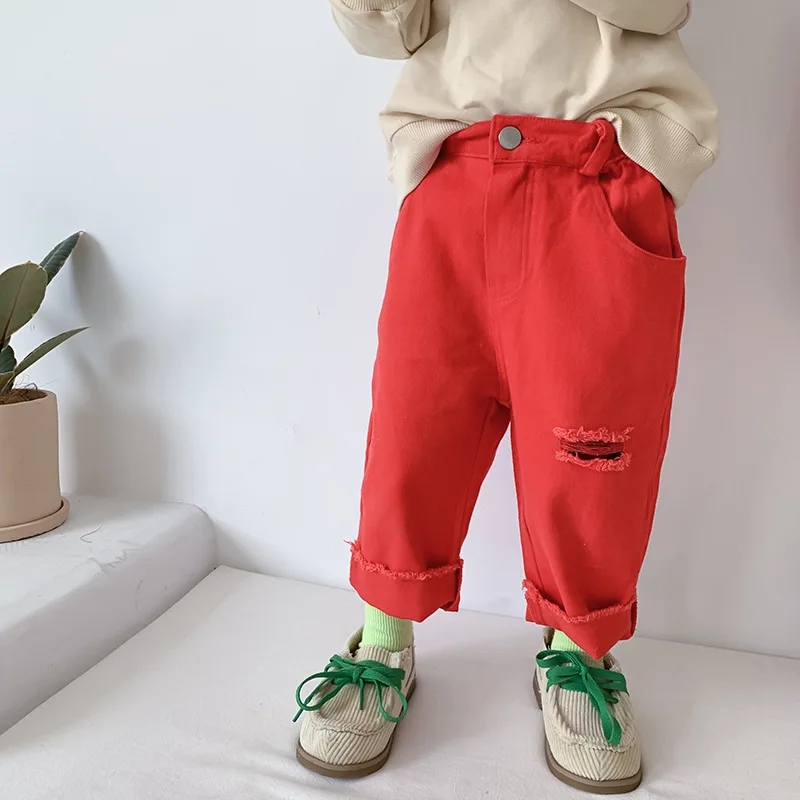 Повседневные Прямые Pants1-6yrs с дырками для маленьких мальчиков и девочек детские брюки в горошек Свободные Штаны для отдыха для девочек