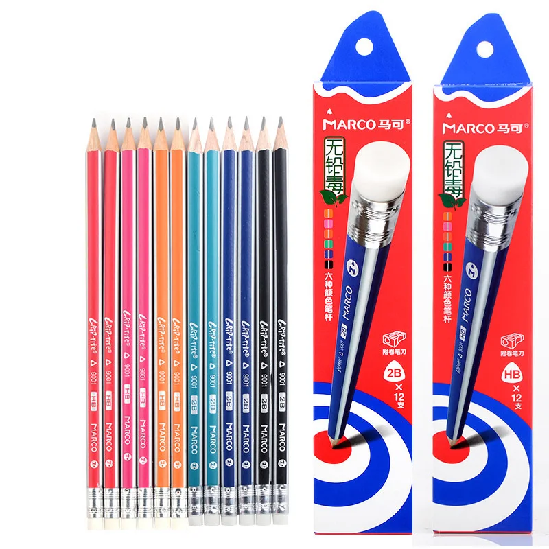 

MARCO Triangular Rod Rubber Head Not Easy to Break Students Pencil 12 Set 9001E Pencil Set