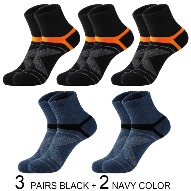 High Quality 5 Pairs Lot Men's Cotton Socks Black Sports Socks Casual Run Summer Socks Men Breathable Male Sock Sokken Size38-43 3 black 2 navy color
