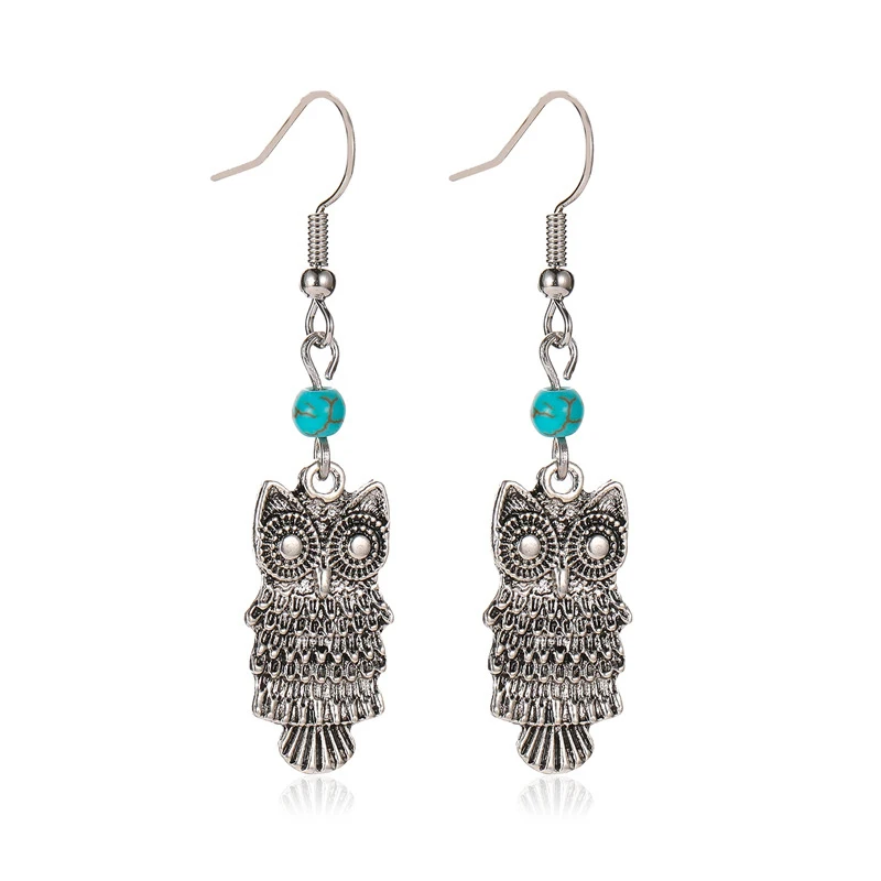 Modyle Fashion Vintage Tibetan Silver Natural Turquoises Earring Blue Stone Water Droplets Dangle Earrings for Women Boho - Окраска металла: E02171