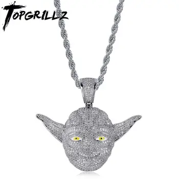 

TOPGRILLZ Master Yoda Pendant Necklace Men Iced Out CZ Chains Hip Hop/Punk Gold Silver Color Charms Necklace Jewelry Party Gifts